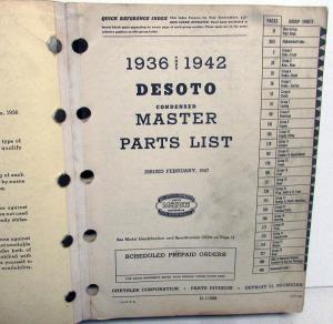 1936 1937 1938 1939 1940 1941 1942 Desoto Parts Book Manual Car Original Mopar