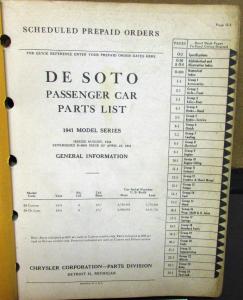 1941 Desoto Passenger Car Parts Book Manual Mopar Original 41 series S-8 Revised