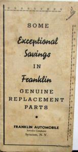 1923 - 1934 Franklin Genuine Replacement Parts Brochure From Factory