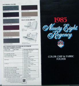 1985 Oldsmobile Ninety Eight Regency Color Chip and Fabric Folder Original