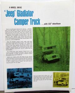 1968 Jeep Gladiator 4 Wheel Drive Camper Truck Sales Data Sheet RV Features