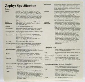1966-1972 Ford Zephyr Mark IV Sales Brochure with Spec Sheet - UK Market