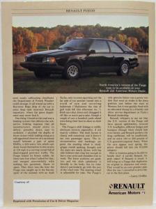1982 Renault Fuego Car & Driver Article Reprint