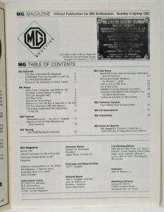 1981 MG Magazine Official Publication for Enthusiasts No 6 Spring w/ Art Reprint