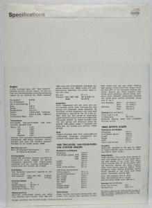 1969 Volvo Spec Sheet - 142S 144S 145S 1800S