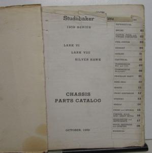1959 Studebaker Lark VI VIII Silver Hawk Chassis Parts Catalog Book 59