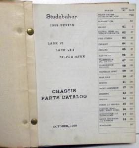 1959 Studebaker Lark VI VIII Silver Hawk Body & Chassis Parts Catalog Books 59
