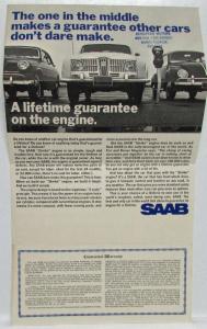 1967-1968 Saab Shrike Engine Lifetime Guarantee Sales Folder Brochure