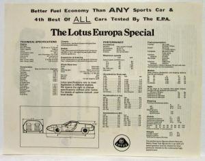 1974 Lotus Europa Special Spec Sheet