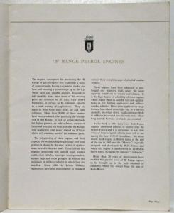 1956 Rolls-Royce B Range Petrol Engines Sales Brochure B40 B60 B80 B81