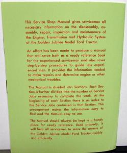1953 Ford Model NAA Tractor Service Shop Manual Golden Jubilee Repair New Repro