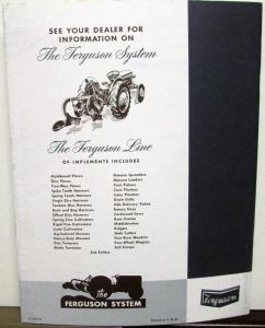1948-1951 Ferguson To-20 Tractor Owners Manual Operation Care Maintenance Repro