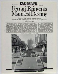 1980 Ferrari Reinvents Manifest Destiny Car & Driver Article Reprint PJ ORourke
