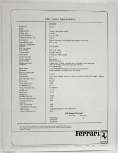 1981 Ferrari 308 GTSi Spec Sheet - What Can Be Conceived Can Be Created