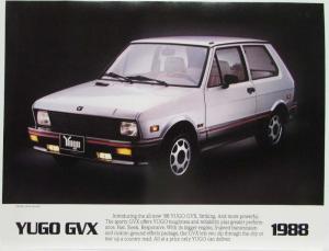 1988 Yugo GVX Sales Spec Sheet