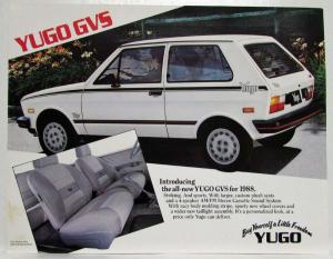 1988 Yugo GVS Sales Spec Sheet