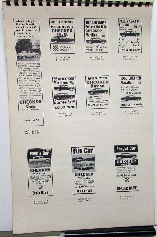 1966 Checker Marathon Dealer Advertising Merchandising Guide No 7 Car ...
