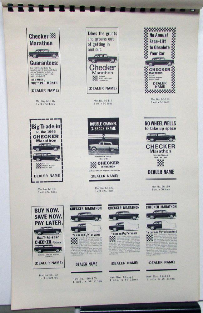 1966 Checker Marathon Dealer Advertising Merchandising Guide No 7 Car ...
