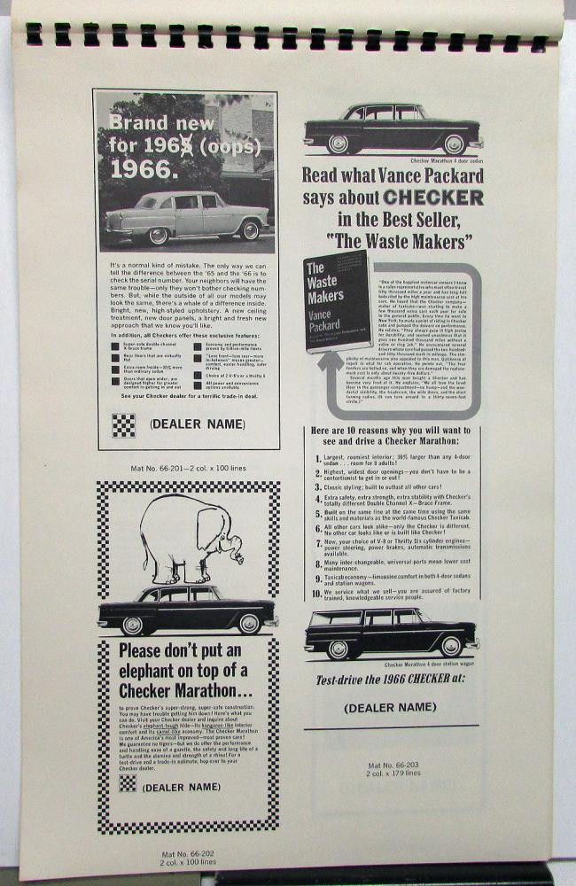 1966 Checker Marathon Dealer Advertising Merchandising Guide No 7 Car ...