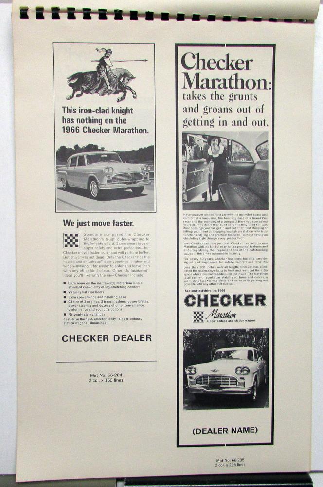 1966 Checker Marathon Dealer Advertising Merchandising Guide No 7 Car ...