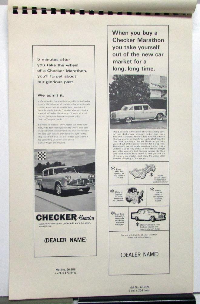 1966 Checker Marathon Dealer Advertising Merchandising Guide No 7 Car ...