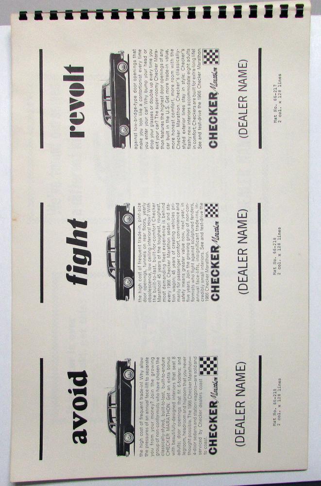 1966 Checker Marathon Dealer Advertising Merchandising Guide No 7 Car ...