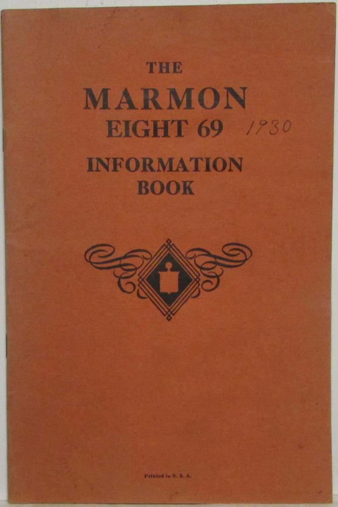 1930 Marmon Eight 69 Information Book Owners Manual