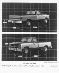 1986 Dodge Ram Pickup Truck Dimensions Press Photo 0104