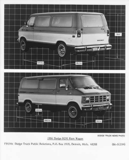 1986 Dodge B250 Ram Wagon Dimensions Press Photo 0106