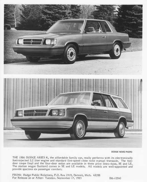 1986 Dodge Aries K Press Photo 0111