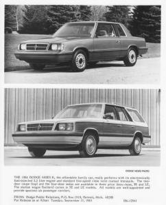 1986 Dodge Aries K Press Photo 0111