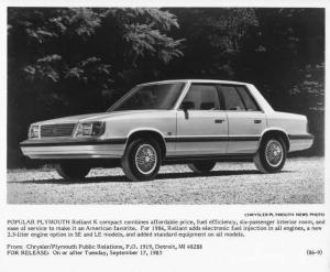 1986 Plymouth Reliant K Press Photo 0041
