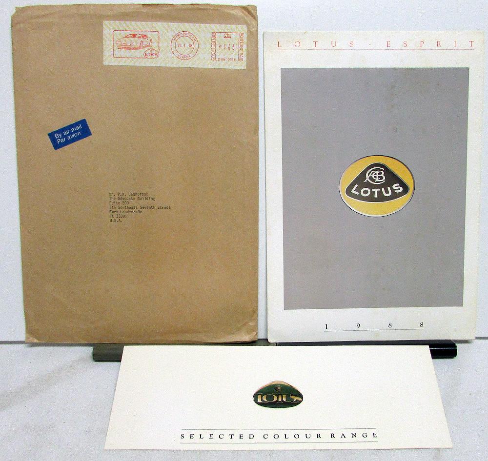 1988 Lotus Esprit Turbo Dealer Sales Brochure With Color Paint Chips Folder Rare