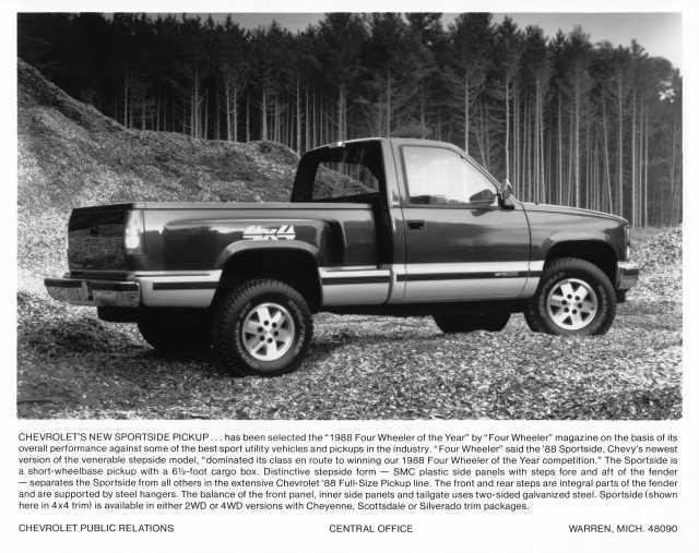 1988 Chevrolet Sportside 4x4 Full-Size Pickup Press Photo 0352