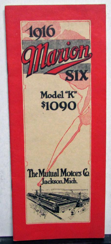 1916 Marion Six Model K Mutual Motor Co Sales Brochure Pre 1916 Brass Era Orig