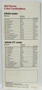 1980s Era Alfa Romeo Alfetta Sedan and GT Coupe Color Guide