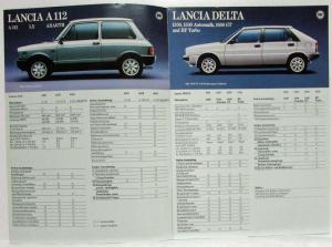 1985 Lancia Modelle Daten Sales Brochure A112 Delta Prisma Trevi - German Text