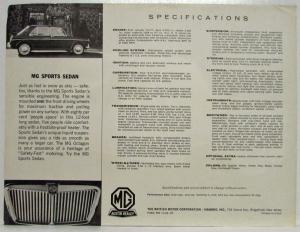 1967 MG Sports Sedan Spec Sheet