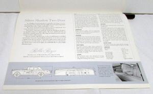 1960s Rolls Royce Silver Shadow 2 Door Saloon Dealer Large Brochure Folder Orig