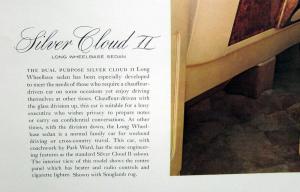 1960s Rolls Royce Silver Cloud II Large Sales Sheet Limo Glass Divider Interior