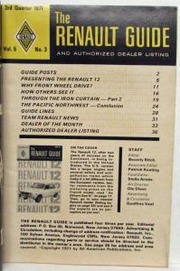 1971 The Renault Guide and Authorized Dealer Listing Vol 5 No 3