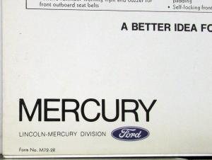 1972 Mercury Marquis Monterey Montego Cougar Comet XL REVISED Sale Brochure Orig