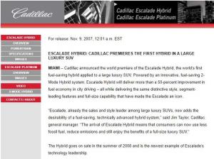 2008 Cadillac Escalade Hybrid and Platinum Press Kit