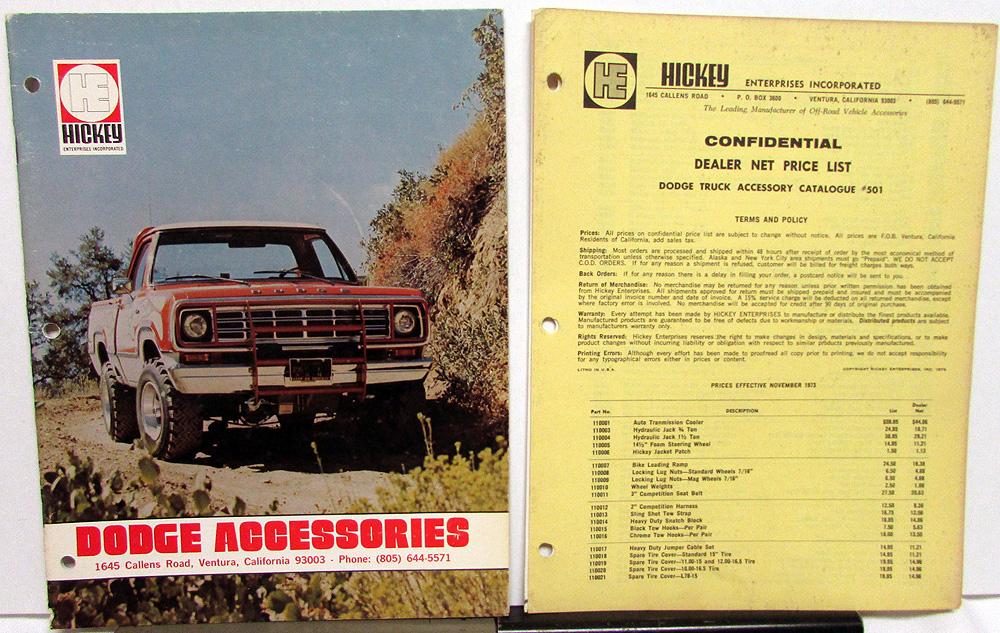1974 Dodge Truck Dealer Hickey Pickup & Van Accessories Catalog & Price