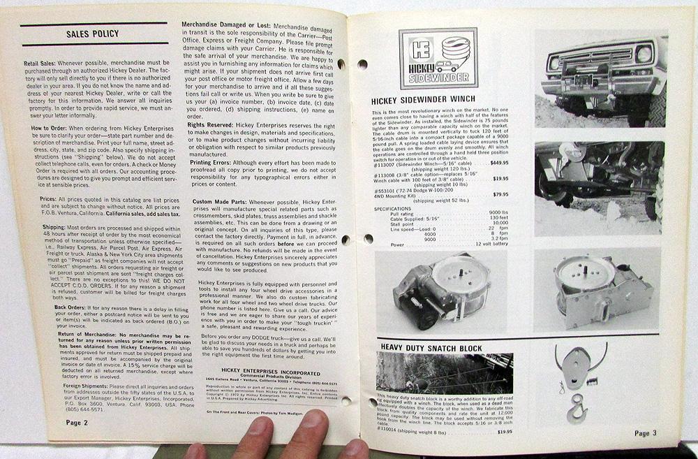 1974 Dodge Truck Dealer Hickey Pickup & Van Accessories Catalog & Price