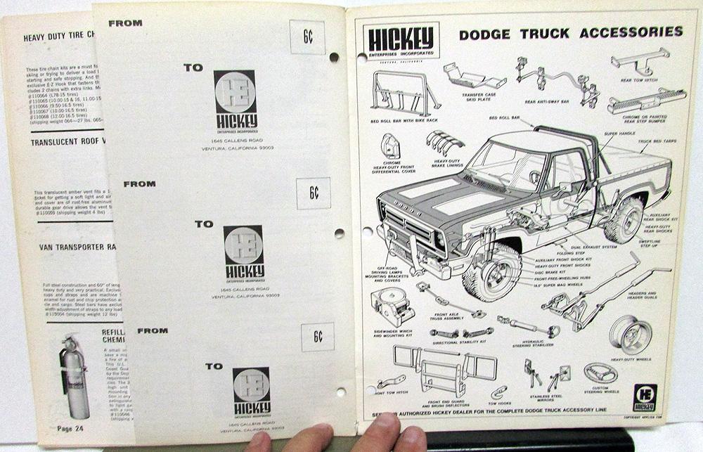 1974 Dodge Truck Dealer Hickey Pickup & Van Accessories Catalog & Price