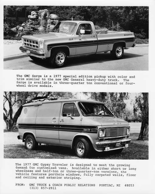 1977 GMC Special Edition Sarge Pickup & Gypsy Traveler Van Press Photo 0283