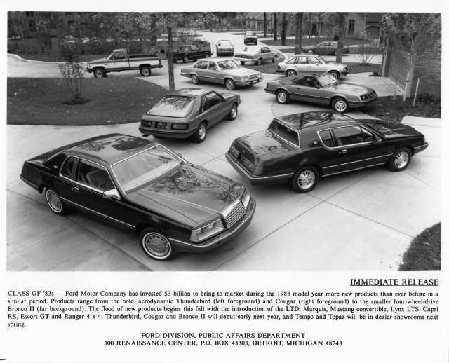 1983 Ford Class of 83 Press Photo 0294 - T-bird Mustang LTD Ranger Bronco II