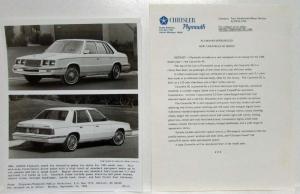 1985 Chrysler-Plymouth Press Kit LeBaron Laser New Yorker 5th Ave Gran Fury Limo