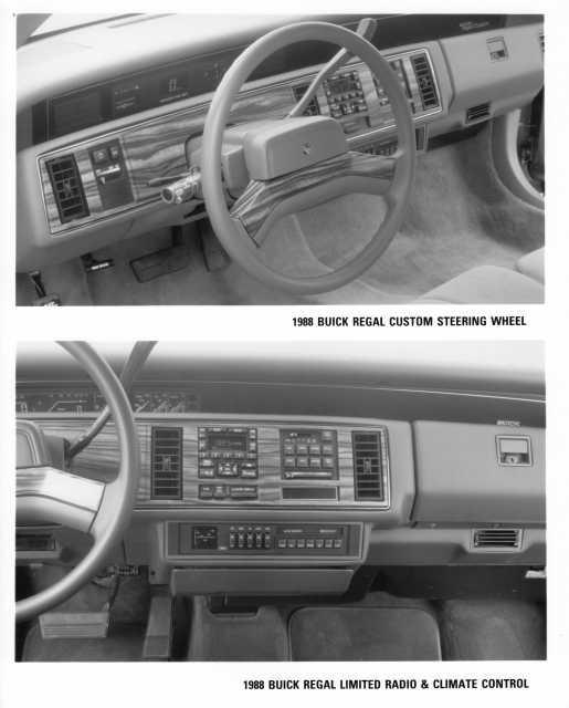 1988 Buick Regal Custom Steering Wheel & Limited Radio/Climate Press Photo 0165